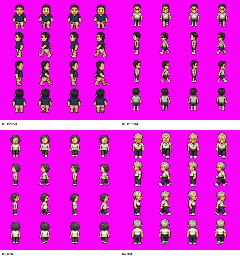WaveSpeed 4x4 sprite sheet outputs for family members